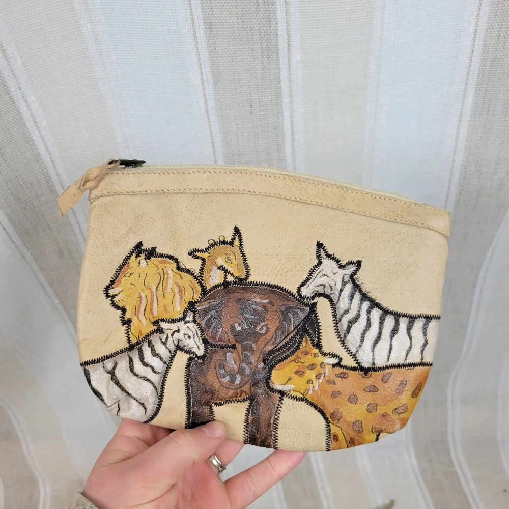 Leather Hand Paintes‎ Safari Animals Shoulder Bag And Matching Wallet